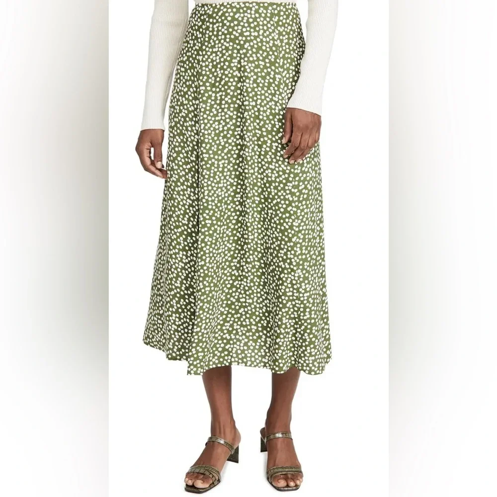 Reformation Zoe Skirt Moiret Green Polka Dot - Picture 9 of 9